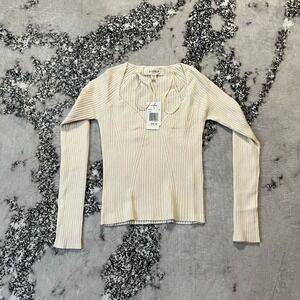 L Space Sweater Womens Size Small Cream Camryn Fitted Ribbed Knit Long Sleeve‎